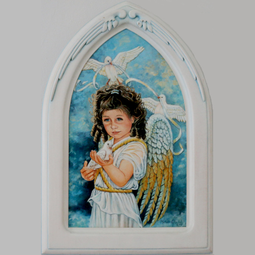 Painting of Angel child with doves titled Gift of Love